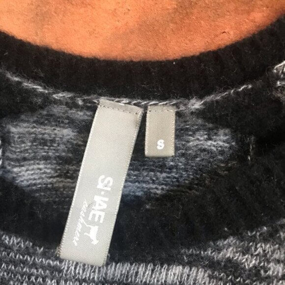 Anthropology SI-IAE Cashmere Sweater Top CutOut Soft ColorBlock Gray Black Green - Picture 7 of 16